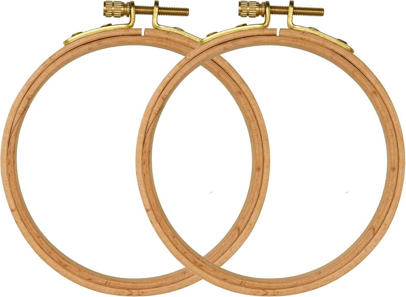 GuoFa 2 Pack 4'' Embroidery Hoop, 10CM Beech Wood Cross Stitch Hoops, Hanging Embroidery Frame Hoop for Decoration - Image 1